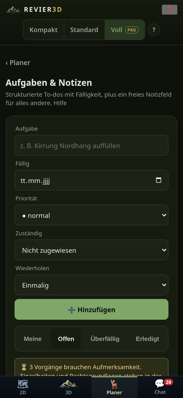 Aufgaben und Notizen fürs Revier